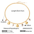 Titanium steel pearl necklace with geometric shell pendant on adjustable chain