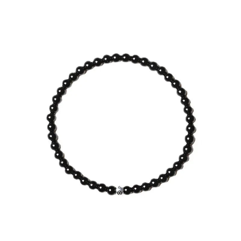 Unisex simple geometric agate bracelet with obsidian, blue san and black agate beads.