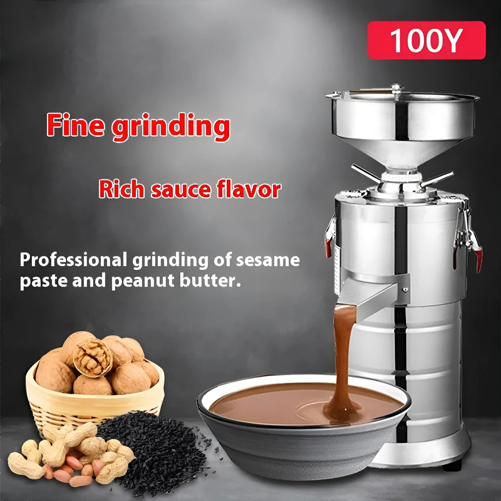 Stainless steel electric sesame paste grinding machine with 100mm wheel for nut butter.