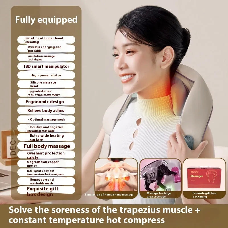 Blue rechargeable electric neck and shoulder massager showing foldable design