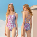 Light purple one piece sliming swimsuit for women with high elasticity backless sleeveless design sizes M L XL