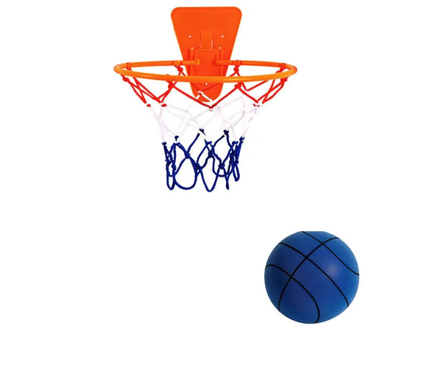 Silent high density foam basketball in assorted colours with basketball frame
