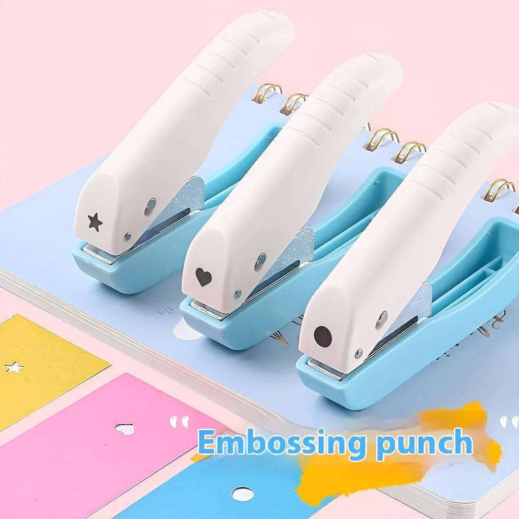 Manual kindergarten pattern punching machine with 4mm round, 6mm round, love and star metal dies