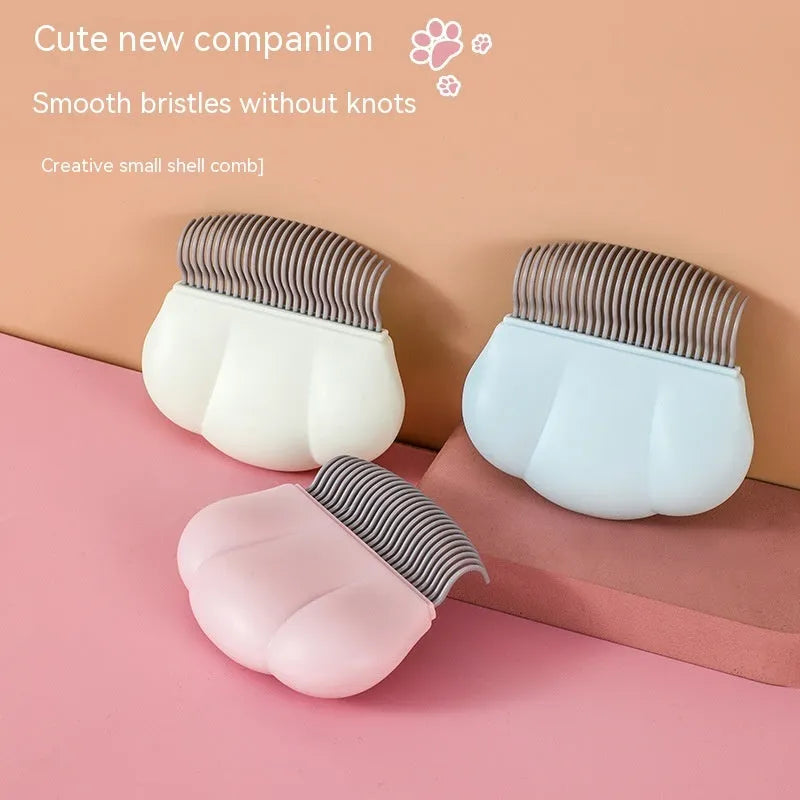 Dog grooming comb plastic hair removal comb with round teeth and anti-slip handle in cream white
