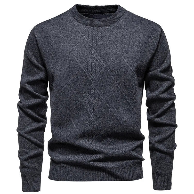 Fleece-lined thick round neck knitted undershirt for men in winter casual straight fit synthetic blend, five colour options