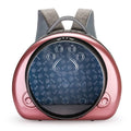 Transparent space capsule cat carrier backpack in PC canvas with metallic hard shell cover.