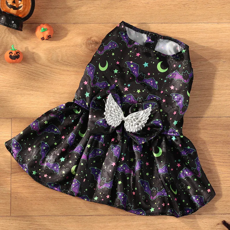 Angel wings Halloween costume for dogs in bright pumpkin or bat designs