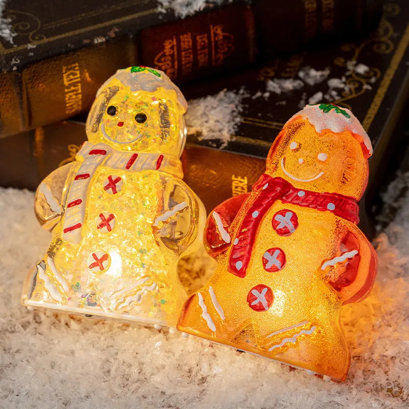 Glowing LED gingerbread man Christmas ornament with modern design and coloured scarf