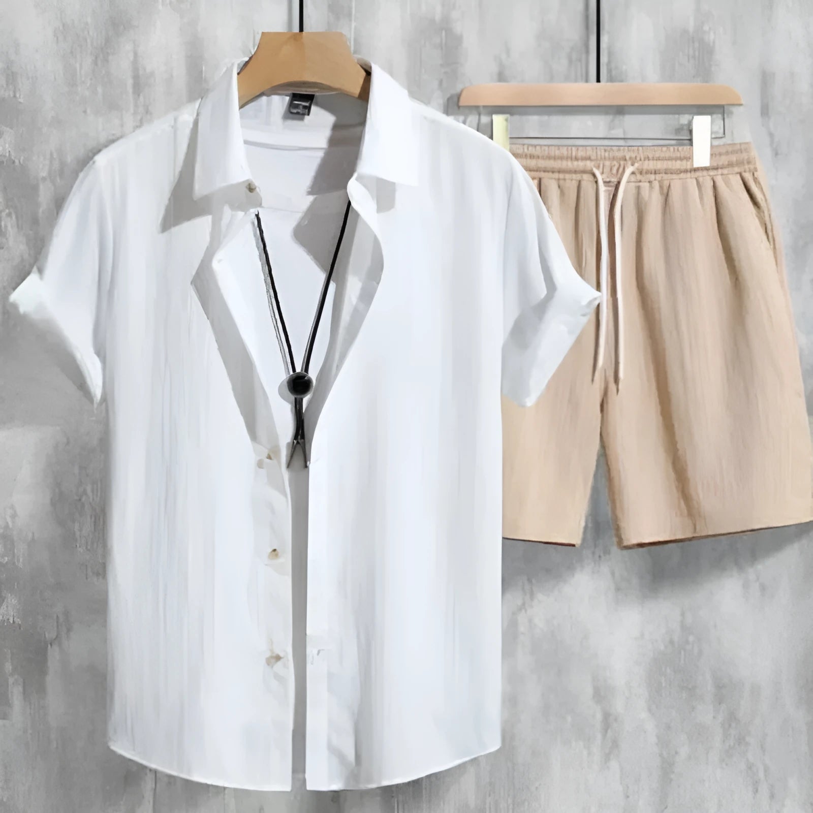Men's Hawaiian 3D printed short sleeve shirt and shorts outfit in polyester fabric