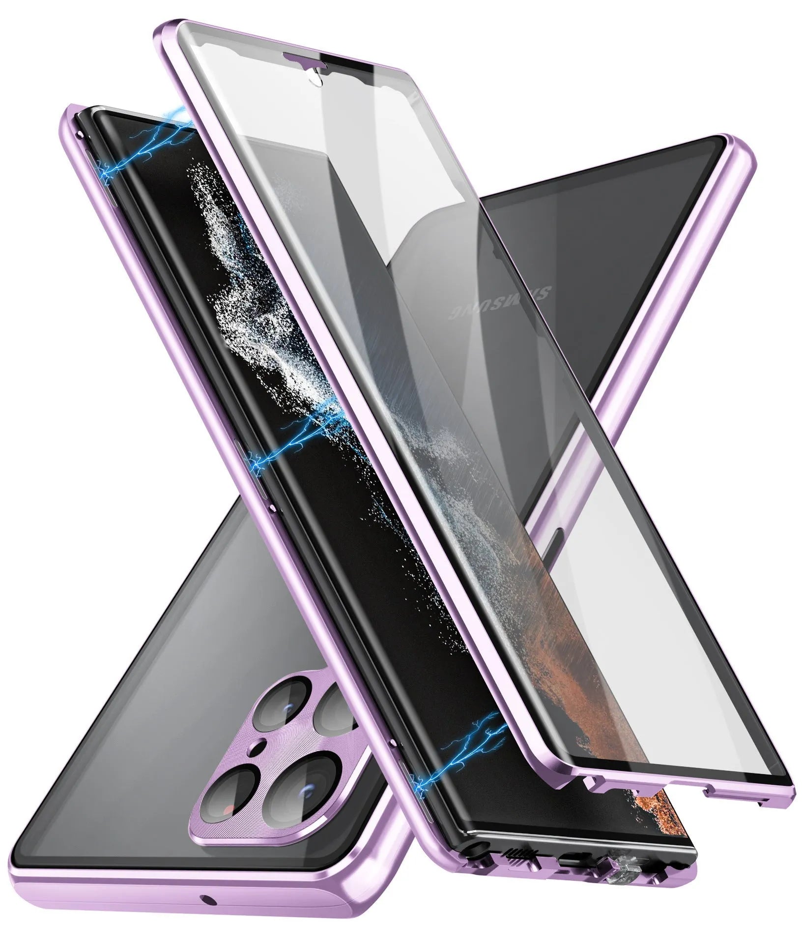Universal magnetic mirror phone case with peep-proof design for Samsung smartphones in multiple colours