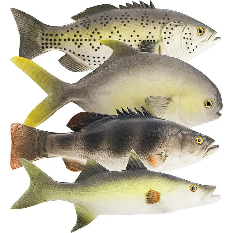PU simulated fish ocean animal model toys including yellow-fin tuna, flower fish, and yellow croaker ornaments