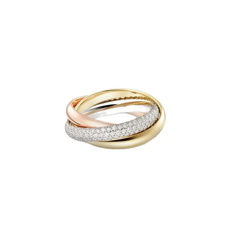 Silver geometric U-shaped couple wedding rings with full diamond setting option
