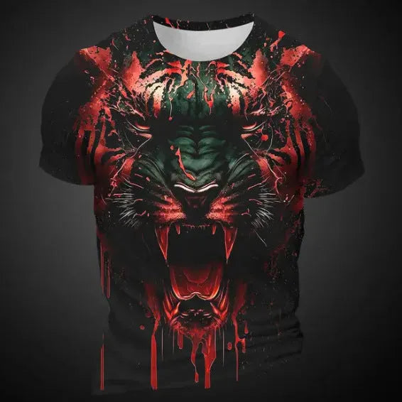 Men's 3D tiger pattern T-shirt in polyester with short sleeves