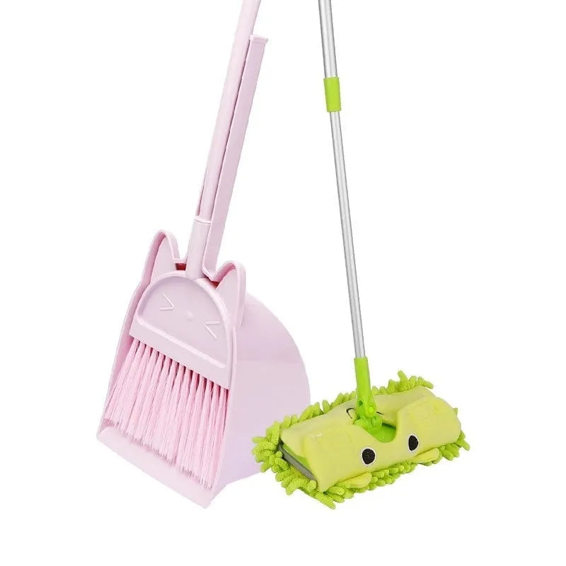 Purple broom and dustpan set with non-stick rotating brush and built-in brush holder
