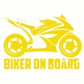 Motorcycle patterned reflective safety sticker in various colours and two sizes on a white background.