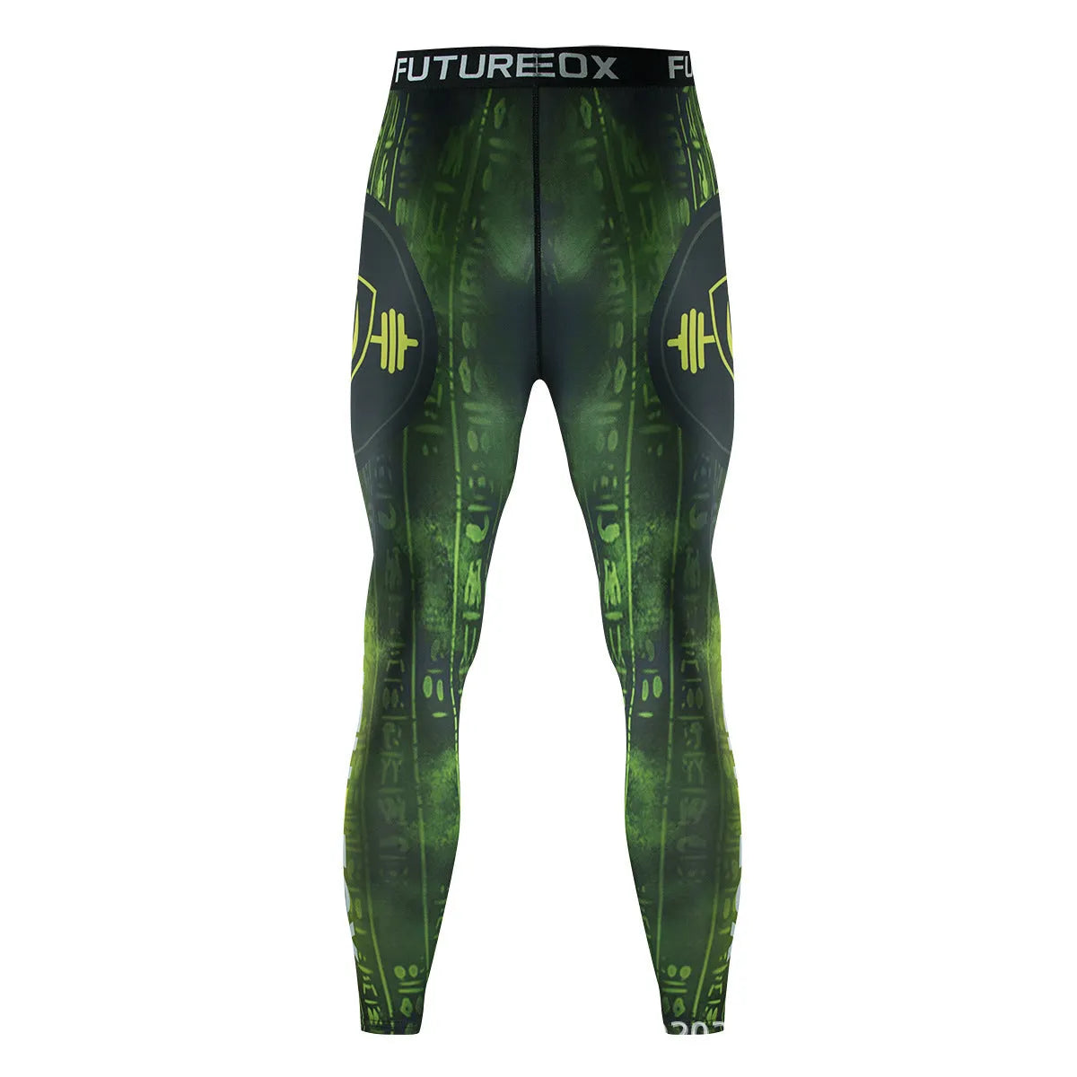 Men's slim-fit stretch sports suit set in ZF016 print design, includes long-sleeve top and trousers.