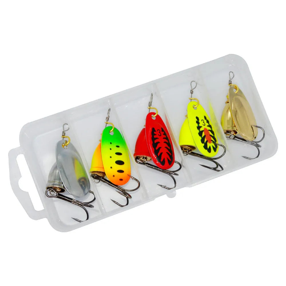R Composite rotating sequins copper bell metal fishing lure showing available colour options.