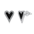 925 silver black agate heart-shaped stud earrings cold wind style on white background
