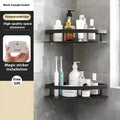 Black wide-brimmed double-layer triangle punch-free bathroom storage rack for showers.