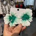 Alloy flower stud earrings with oil-spot glaze finish in blue, green, purple, and rose pastoral styles.