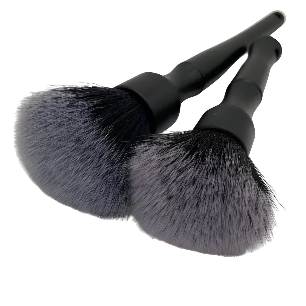 Black car detailing brush with ultra-soft pig hair bristles and PP handle in two sizes