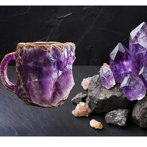 Resin mineral crystal coffee mug with handle in Volcano Red colour, 400ml capacity