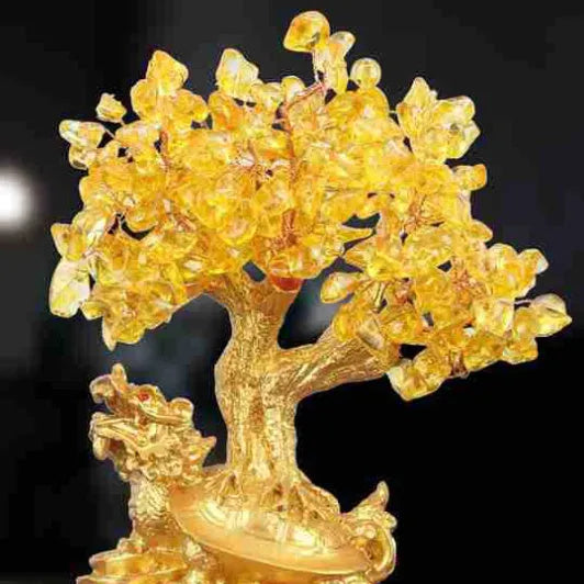 Citrine coloured Chinese style small water turtle money tree resin decorative ornament