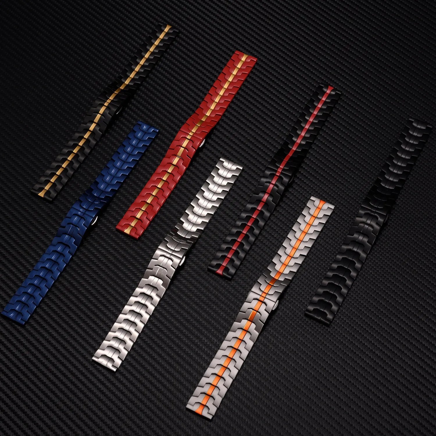 Stainless steel watch strap for Samsung Galaxy Watch in silver, black or titanium colour