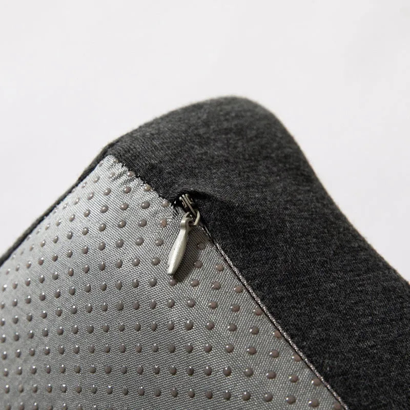 Memory foam office chair cushion with waist support in grey colour on wooden chair