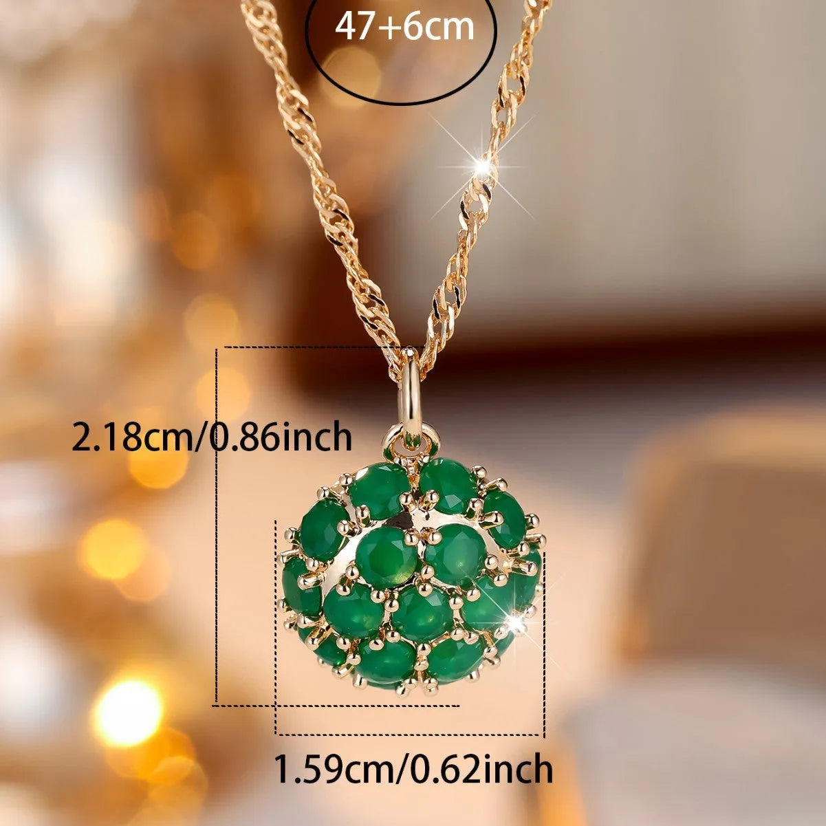 Round geometric emerald diamond women's necklace with adjustable chain in champagne gold colour