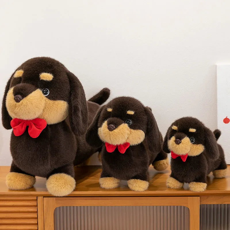 Cute sausage dog long pillow plush toy on bed, 35cm height option, soft plush fabric