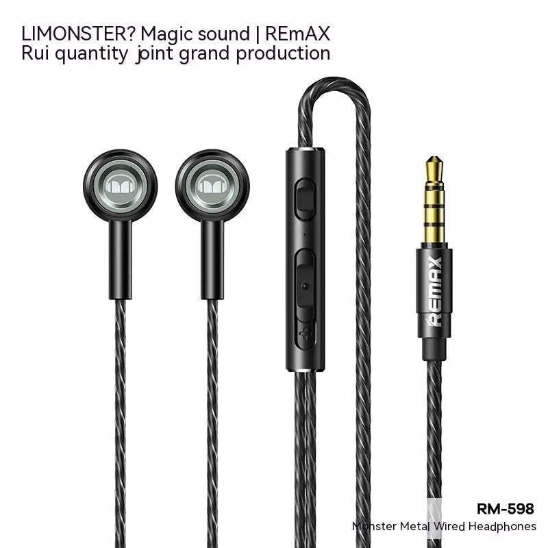 Monster Remax RM711 metal in-ear TWS earbuds with wired Type-C and Lightning in Black