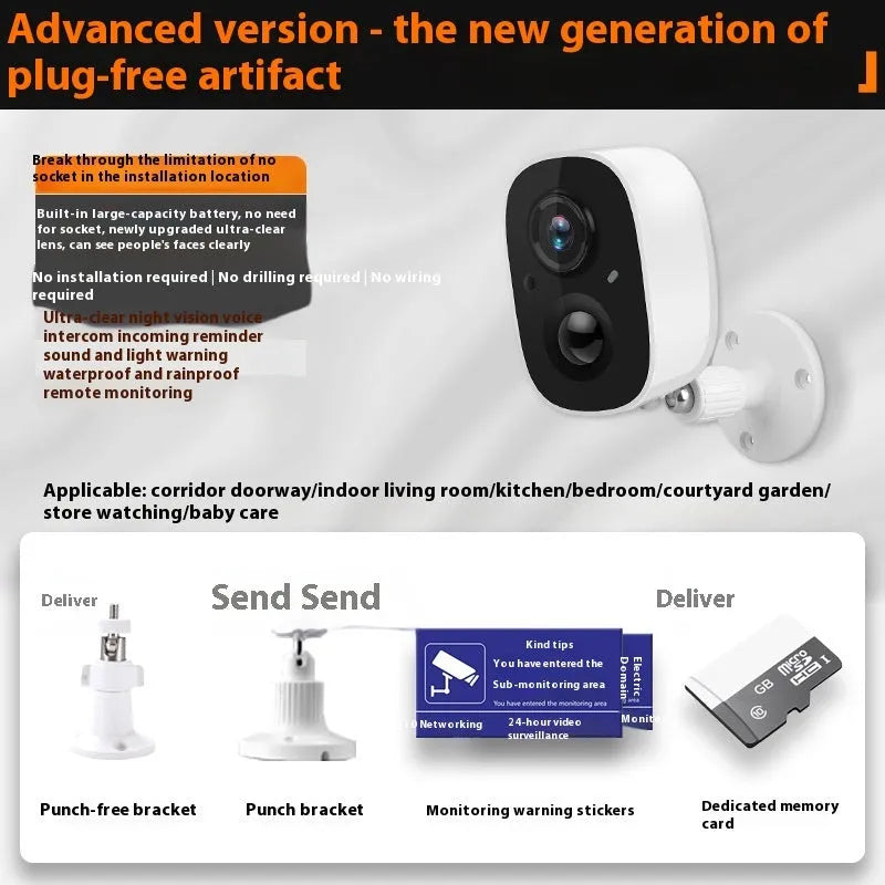 Wireless indoor surveillance camera with 4MP resolution and self-contained bracket
