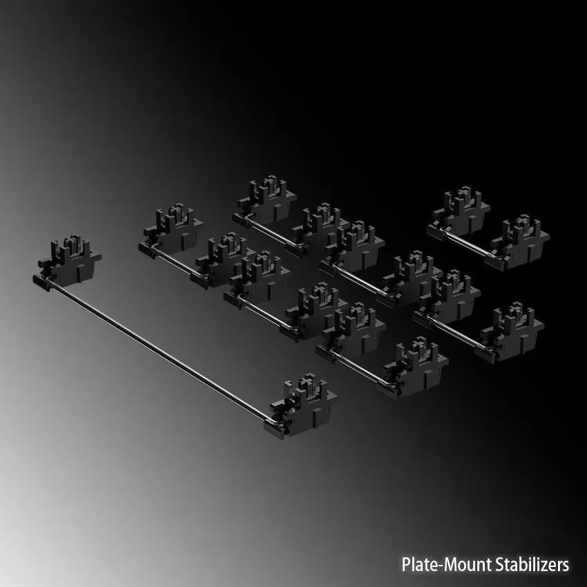 Keyboard stabiliser set with black and milky white 6.25U and 7U satellite axes for mechanical keyboard assembly
