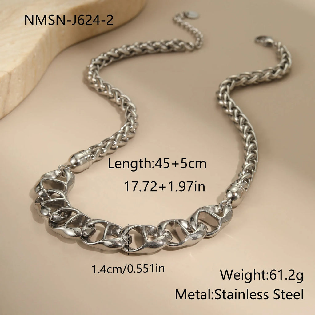 Women's stainless steel geometric chain necklace with gold plating and steel colour options