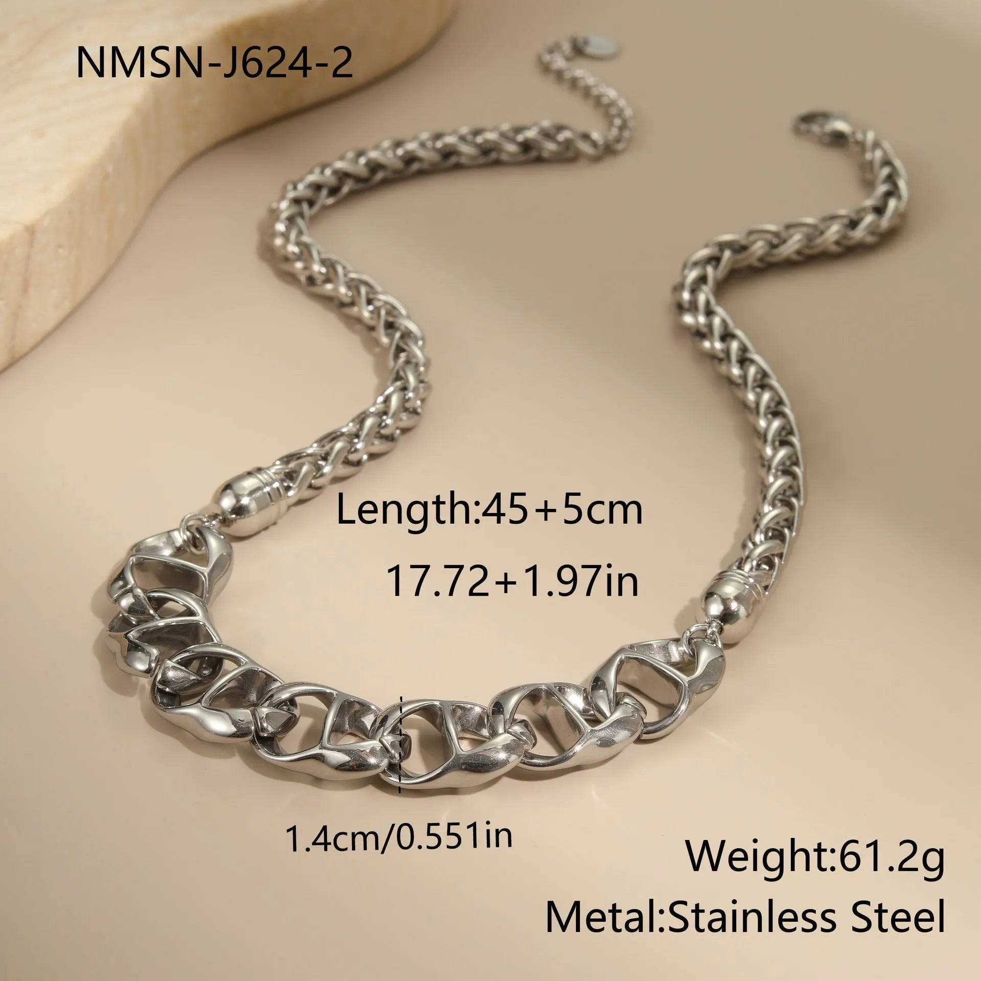 Women's stainless steel geometric chain necklace with gold plating and steel colour options
