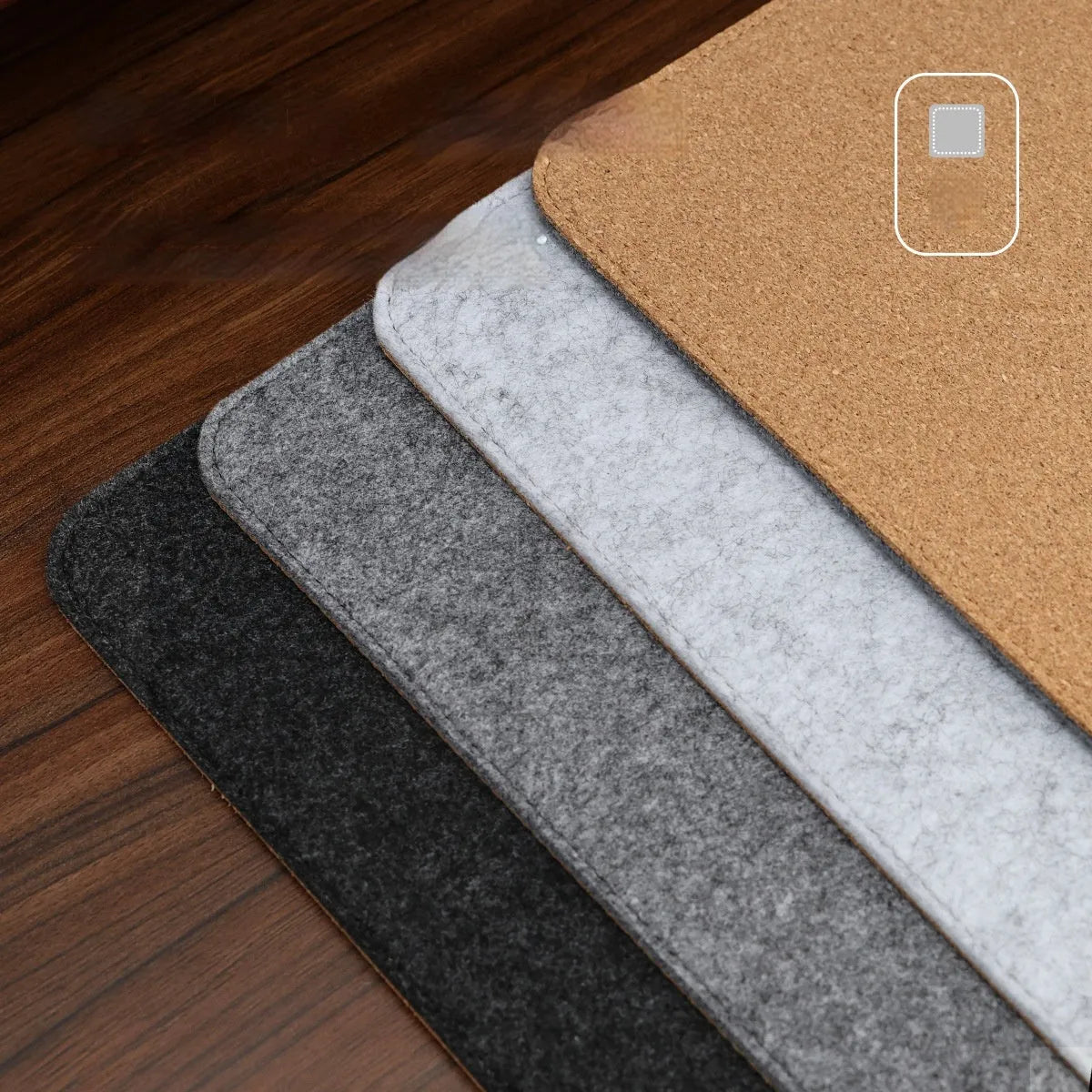 Japanese style grey felt cork oversized desk mouse mat with non-slip base.