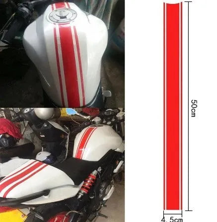Motorcycle reflective pinstripe sticker roll measuring 50cm by 4.5cm in black, red, silver, yellow options
