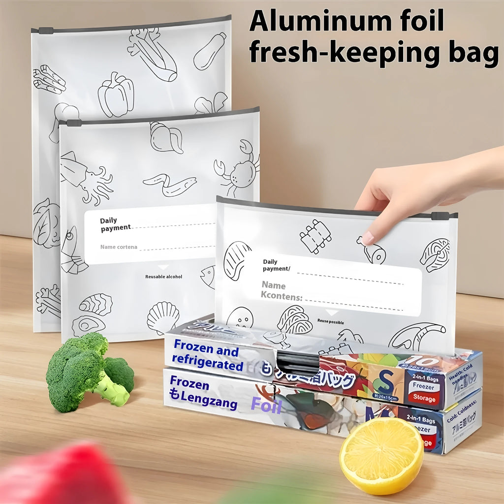Aluminium foil resealable fresh-keeping bags in three sizes with temperature resistance