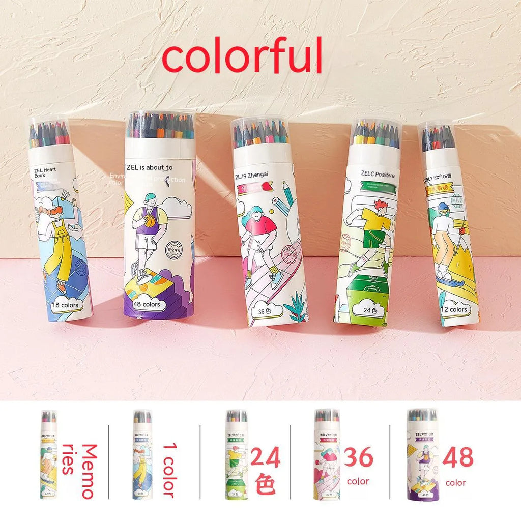 Zhenglin Sports Series set of coloured pencils in a pack with paper barrels.
