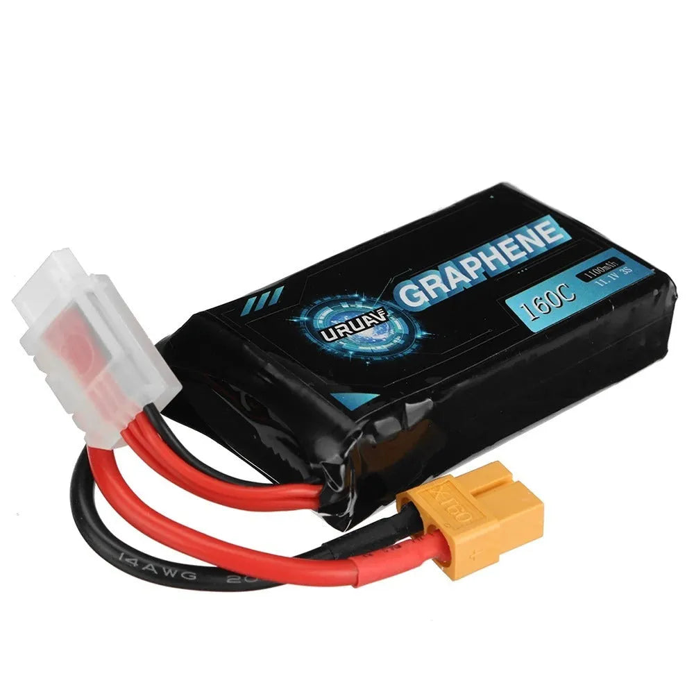 1200mAh 7.4V lithium battery for RC cars and ships measuring 15x36x70mm