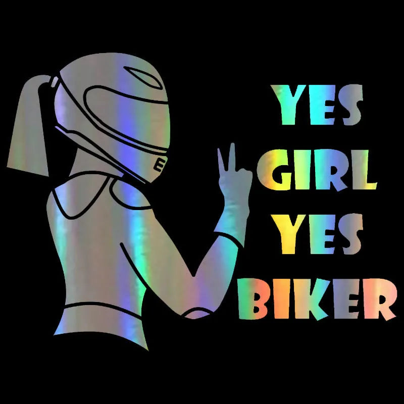 Cool girl rider design car waterproof sticker in PET material measuring 16cm by 15cm