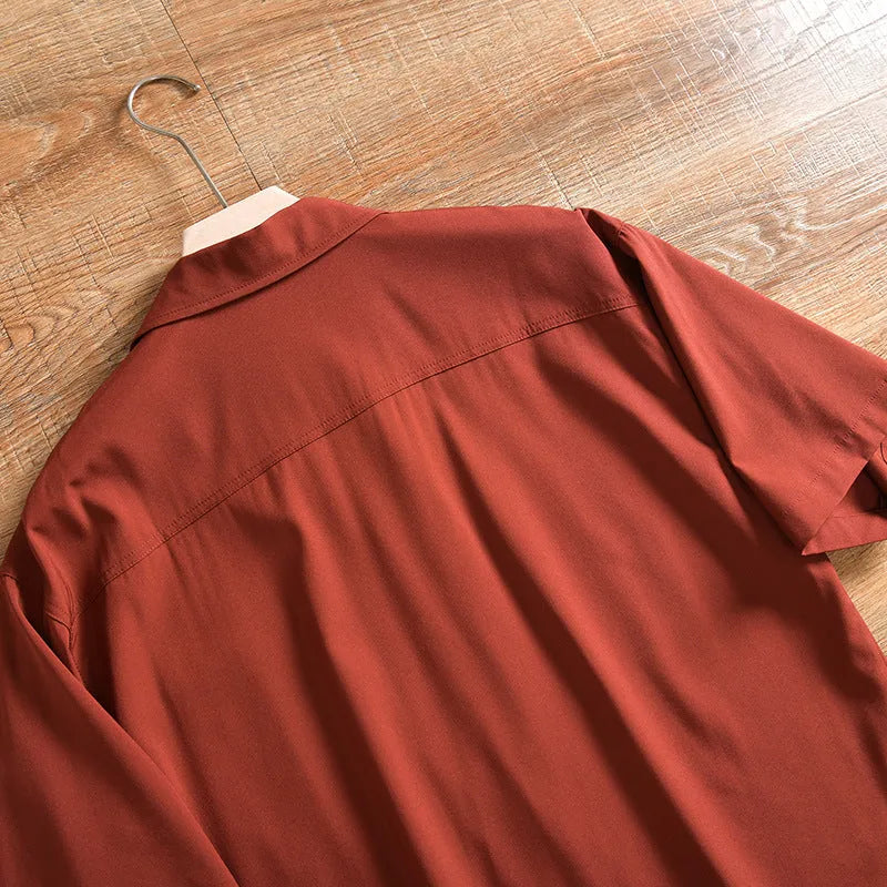 Men's lightweight loose fit summer shirt in solid colour with short sleeves
