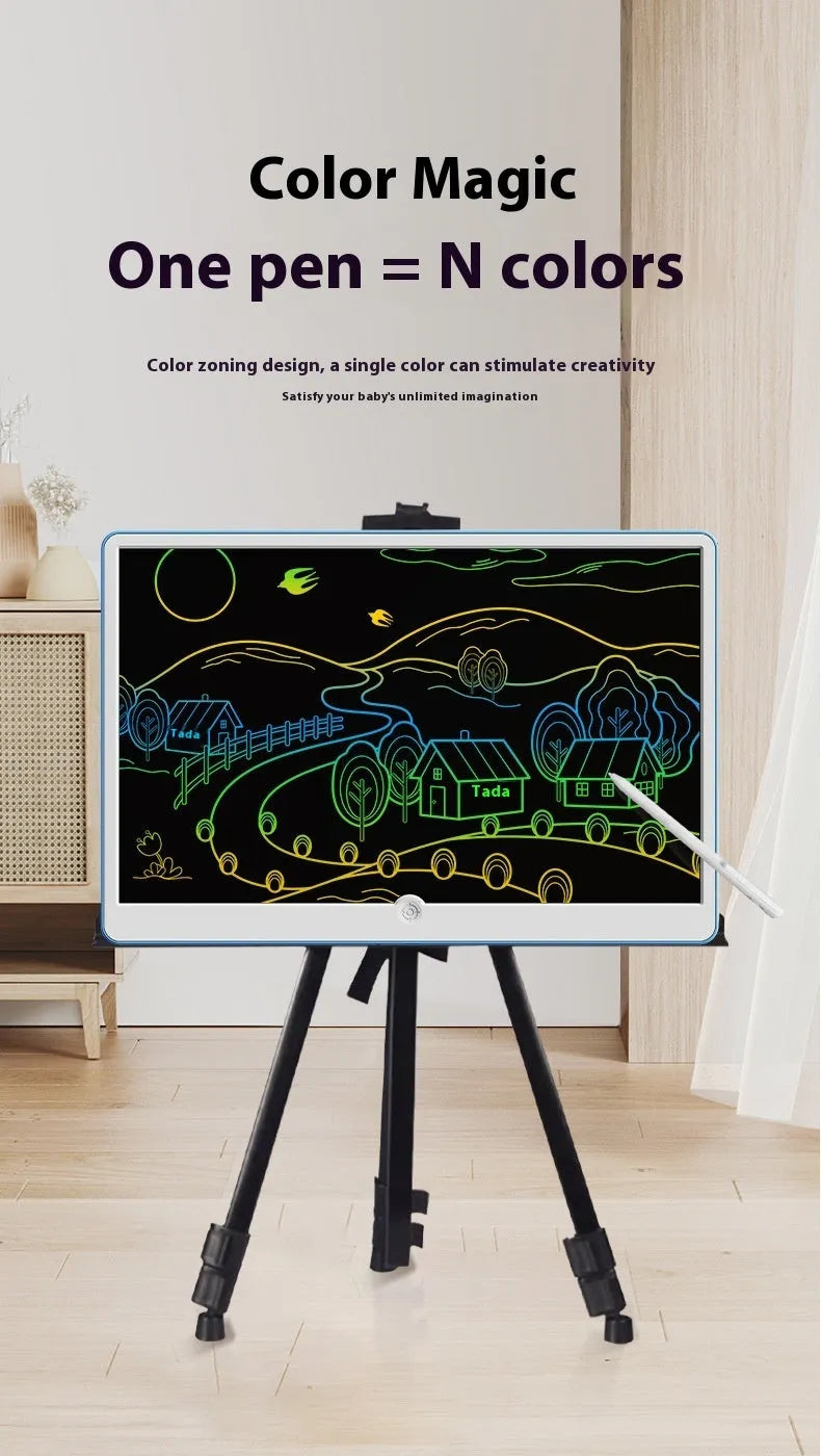 19-inch rechargeable LCD drawing board for kids in blue and white colour scheme