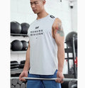 Man wearing a loose-fit light grey ice silk sports vest for fitness.