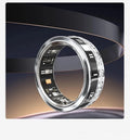 Silver and gold smart ring with health tracking features including blood oxygen monitoring
