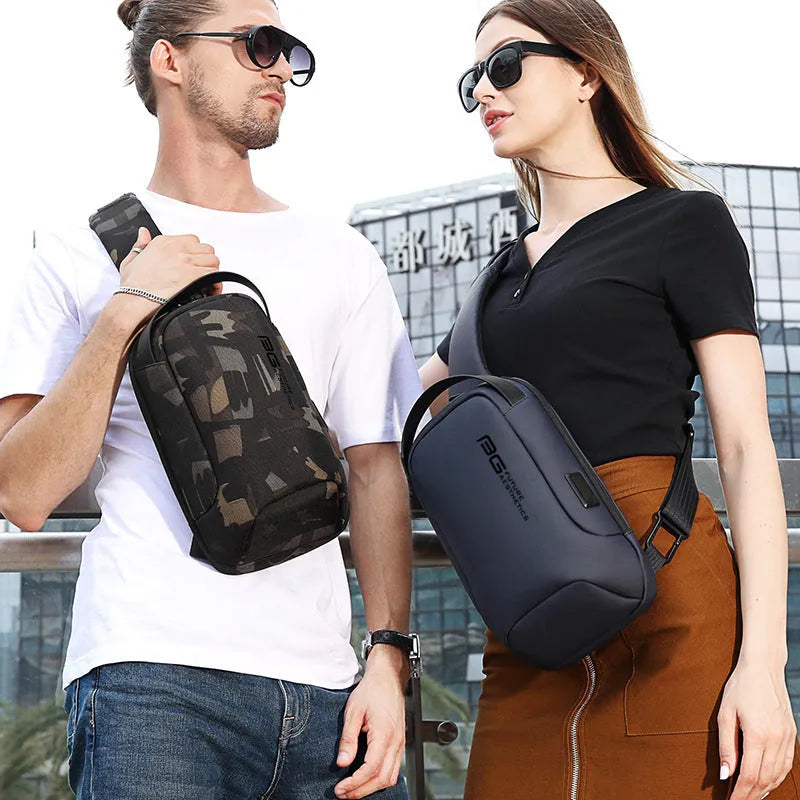 Men's black Oxford cloth shoulder bag with USB charging port for business travel