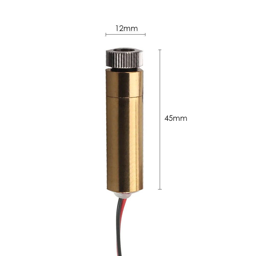 Yellow 12x45mm 445nm blue laser module with adjustable focus ring and wire leads for CNC engraving machine