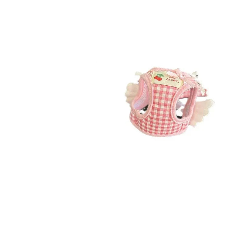 Cotton dog harness with chest and back strap in pink colour