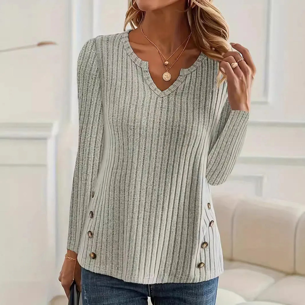 Simple solid colour knitted button sweater in black or grey green.